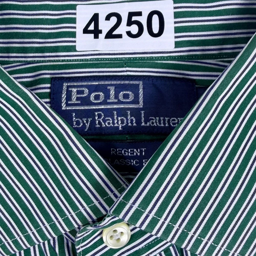 Vintage Polo Ralph Lauren Button Down Men 16.5 L Green Striped Regent Classic